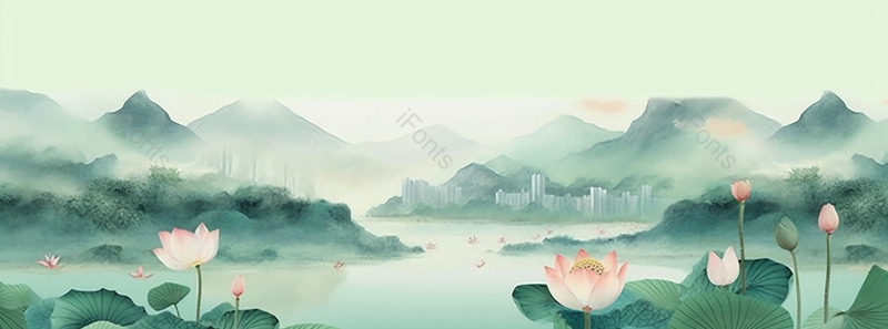 夏天中国风水墨荷花池风景山水画手绘背景,插画/手绘图,插画/手绘图库,插画/手绘图下载,插画/手绘